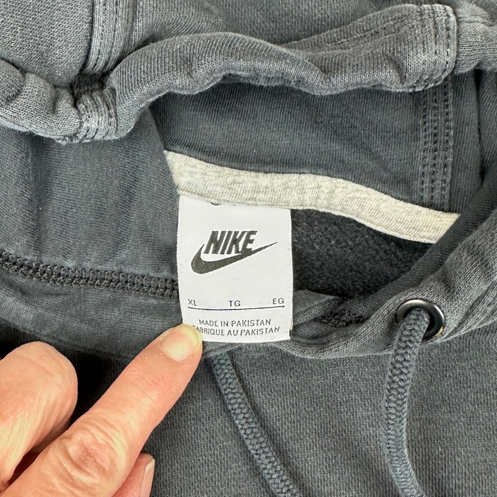 Nike Mens XL Embroidered Swoosh Hoodie Faded Black Pullover Fleece Sweatshirt - Picture 6 of 12